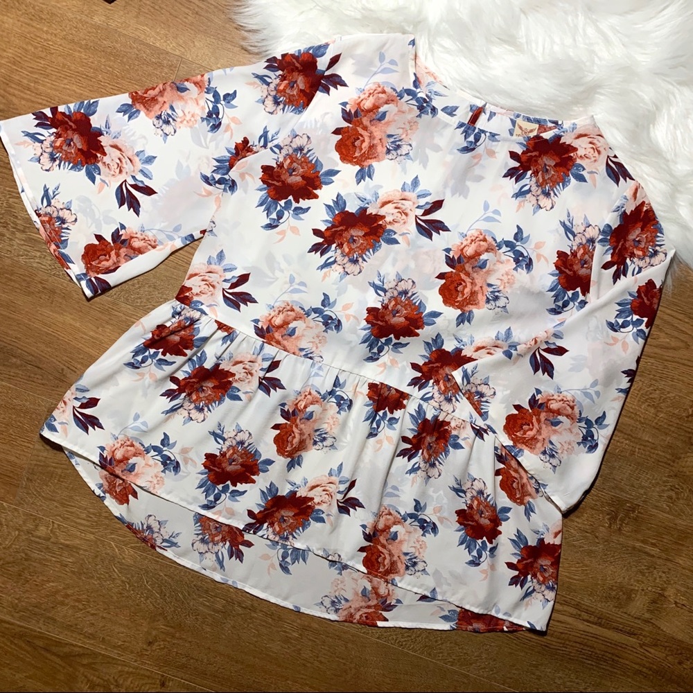 Floral Peplum Semi Sheer Blouse